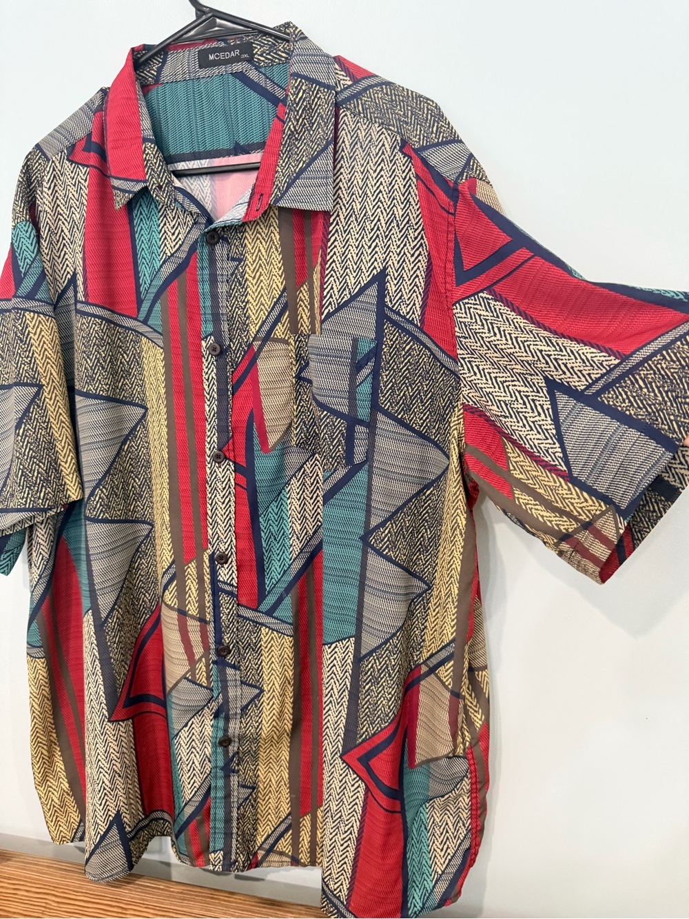 Red Multi Geometric Short-Sleeve Button-Down Shirt